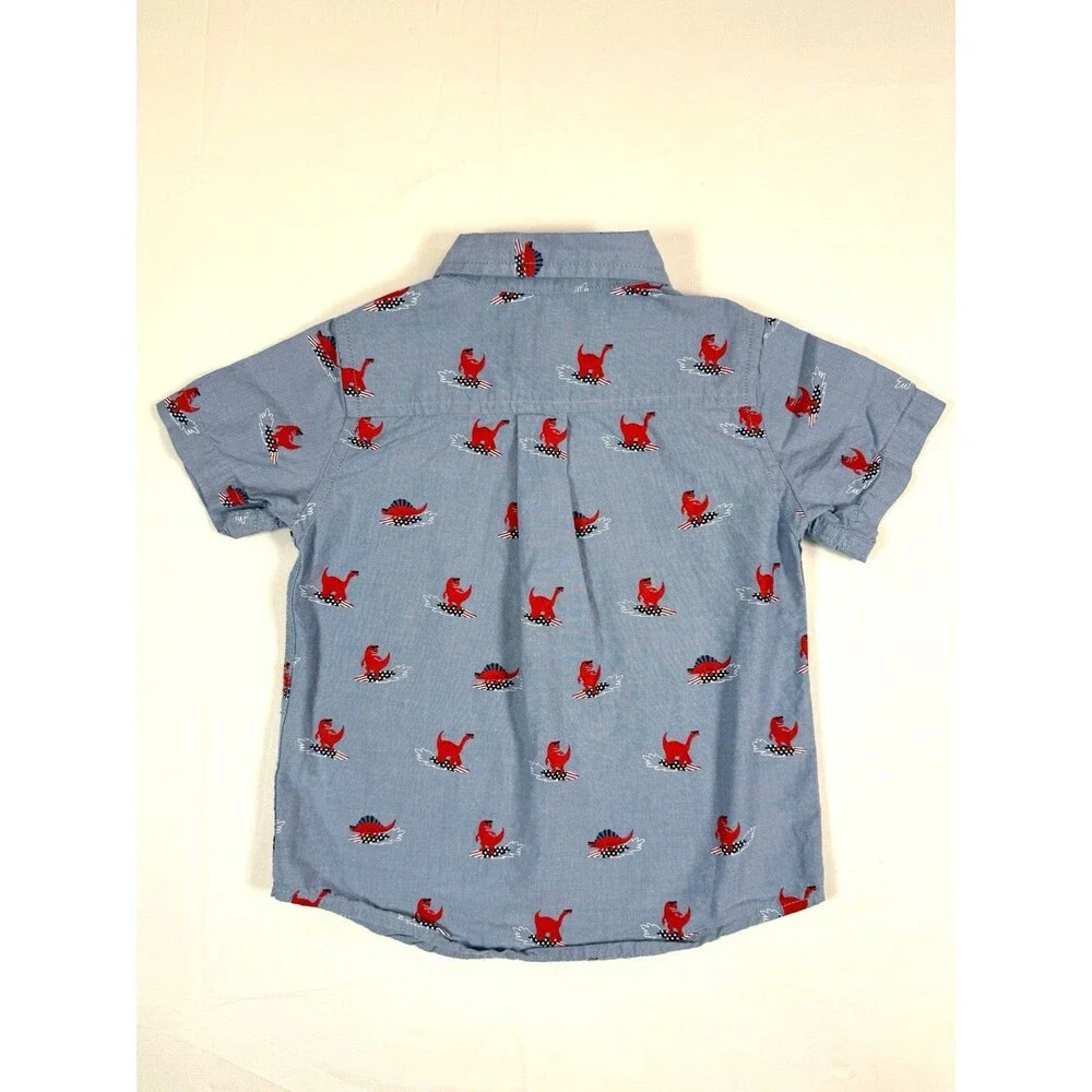 THE CHILDREN’S PLACE Toddler Boy Dinosaur Button Down Shirt Size 2T Blue Cotton